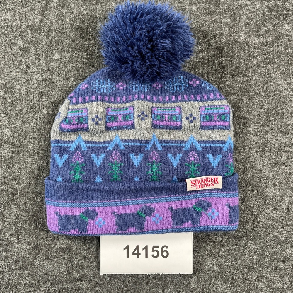 No Boundaries Stranger Things Beanie Hat Unisex OS Multicolor Fair Isle Pom Pom